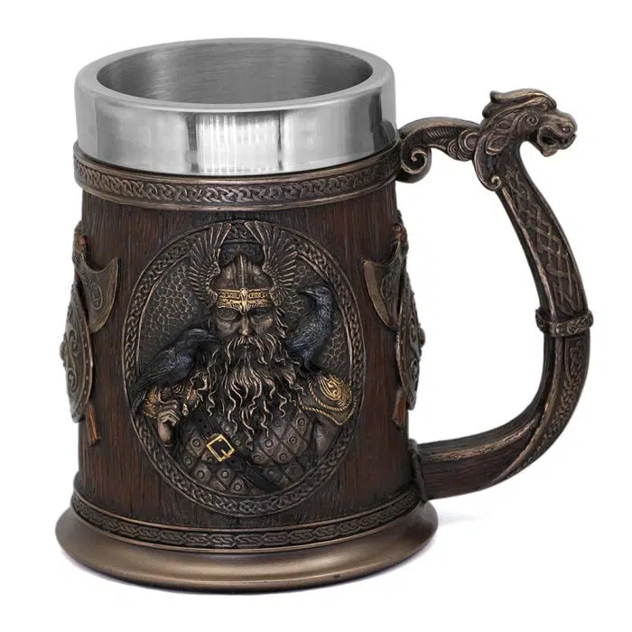 Viking Mug Odin Crow Warrior Stainless Steel Danegeld Tankard