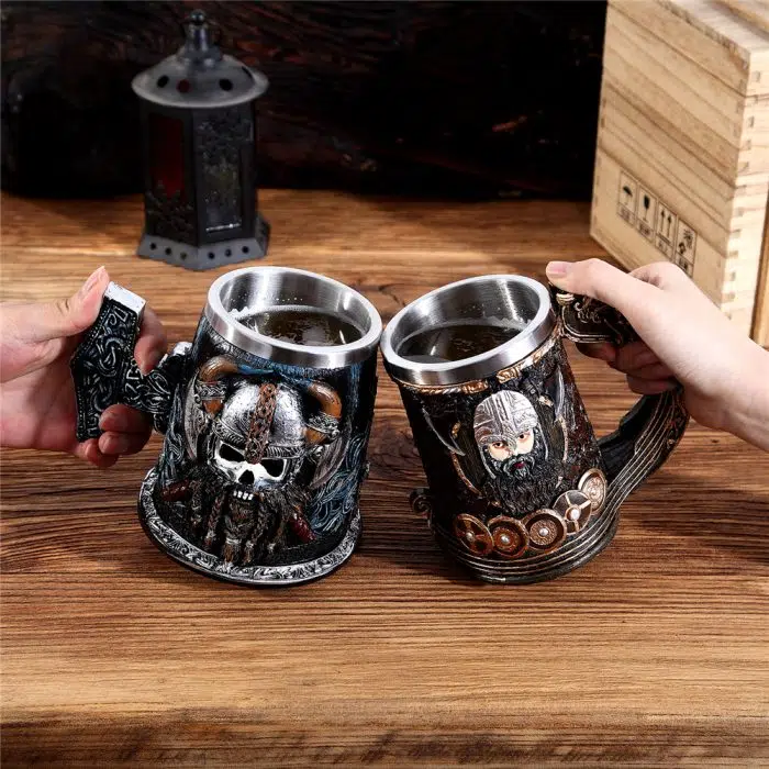 Viking Mug Odin Crow Warrior Stainless Steel Danegeld Tankard