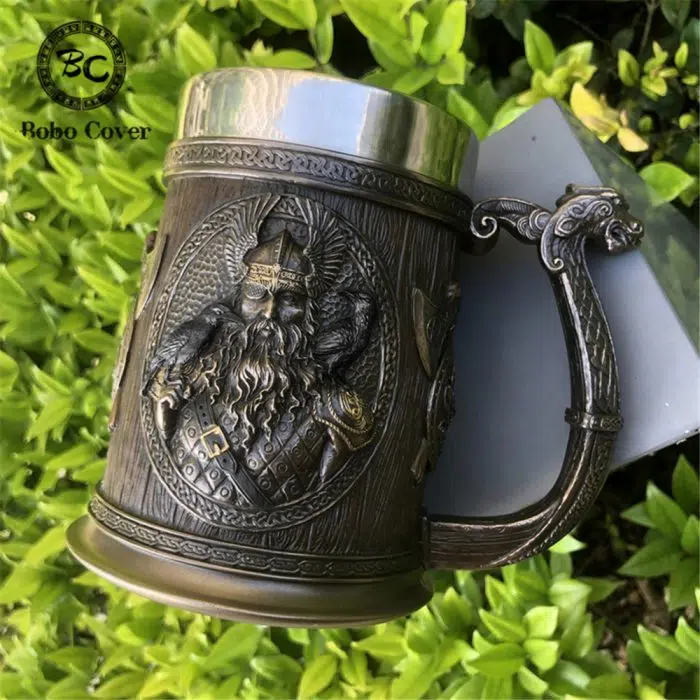 Viking Mug Odin Crow Warrior Stainless Steel Danegeld Tankard