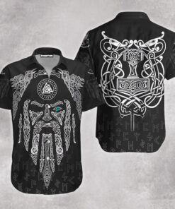 Viking Hawaiian Shirt Viking Raven And Odin Viking