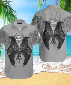 Viking Hawaiian Shirt Raven Valknut Viking