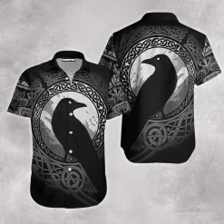 Viking Hawaiian Shirt Raven Viking Black