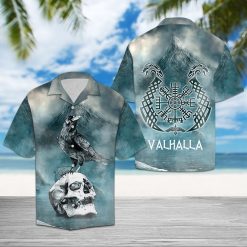Viking Hawaiian Shirt Raven Skulll
