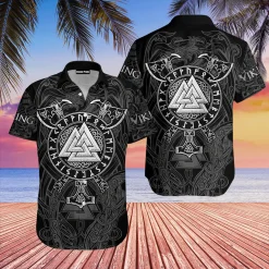 Viking Hawaiian Shirt Valknut Mjolnir Axe