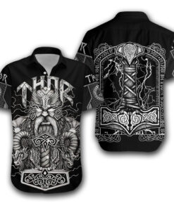 Viking Hawaiian Shirt Thor Mjolnir Hammer uniquely designed for beachgoers with Viking style, you will stand out in the hot summer.