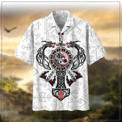 Viking Hawaiian Shirt Mjolnir Axe Dragon
