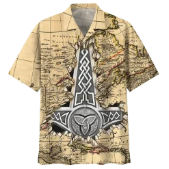 Viking Hawaiian Shirt Mjolnir Word Map