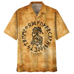 Viking Hawaiian Shirt Rune Fenrir