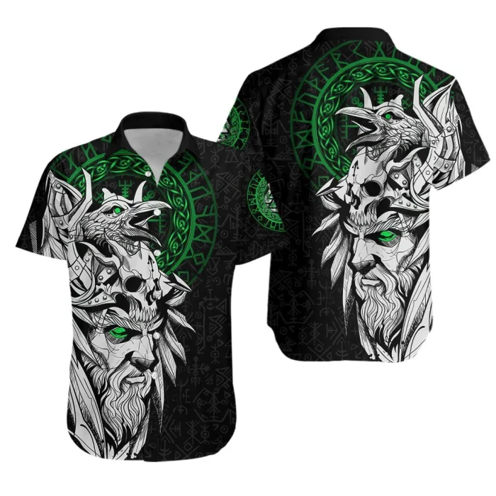 Viking Hawaiian Shirt Odin And Raven Green