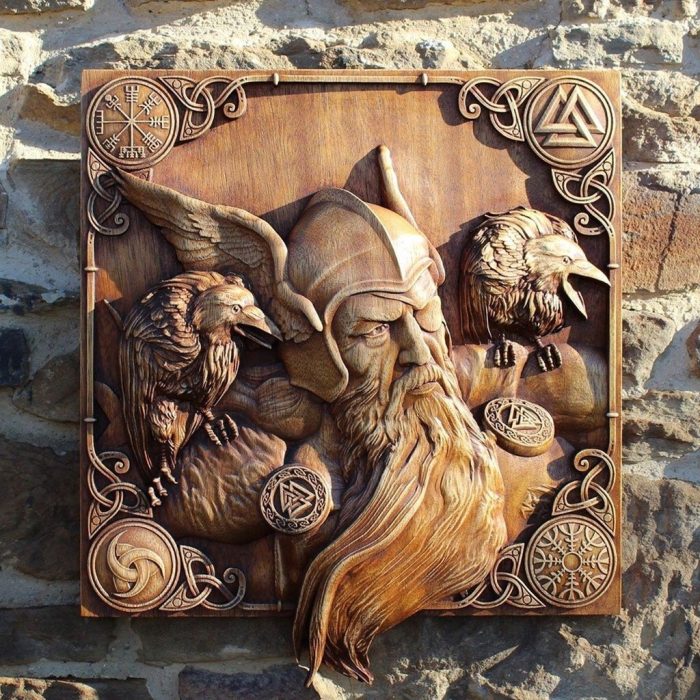 Viking Sculpture Hugin Munin Art Wall Odin Ravens Viking Mythology Icon Home Decor for Indoor Outdoor