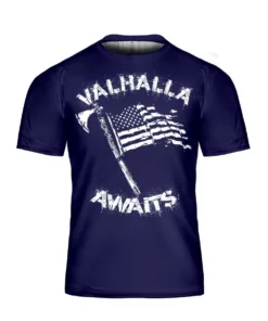 Viking Shirt Fourth Of July Valhalla Awaits American Flag