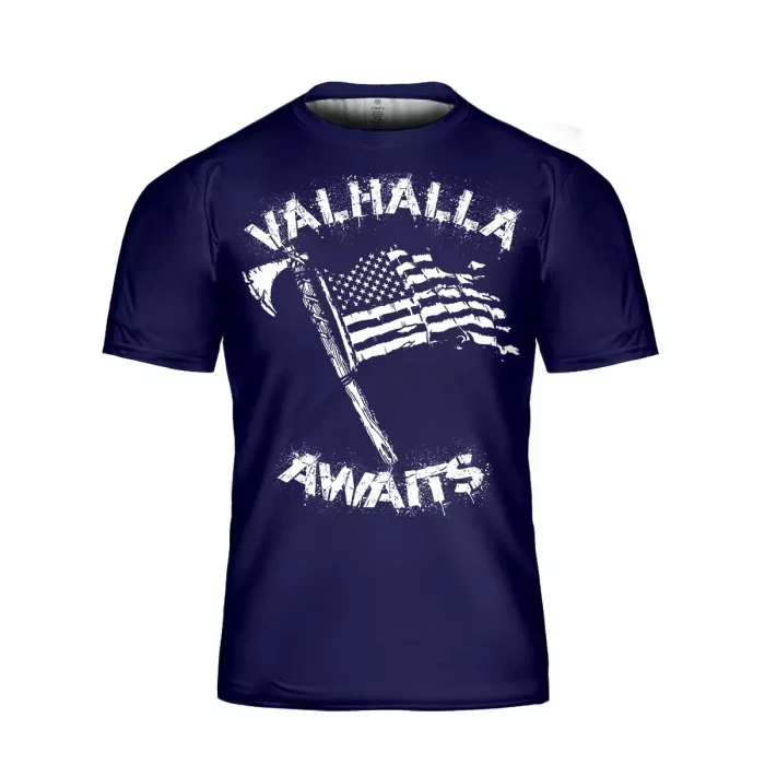 Viking Shirt Fourth Of July Valhalla Awaits American Flag