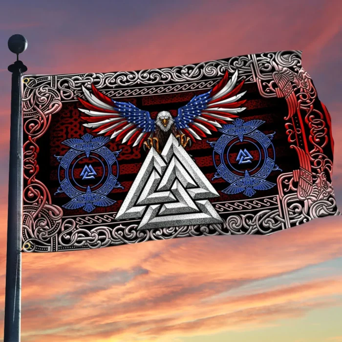 Viking Flag Valknut Eagle American Grommet Flag, Fourth Of July flag