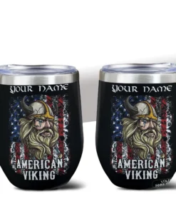 Viking Wine Tumbler See you in Valhalla Raven Skull American Flag | Viking Drinkware