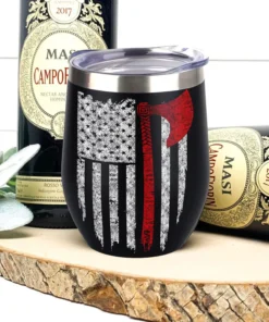 Viking Wine Tumbler Viking American Flag With Axe | Viking Drinkware