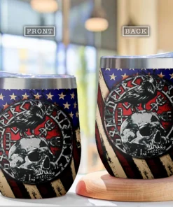 Viking Wine Tumbler Vegvisir Raven Skull American Flag | Viking Drinkware
