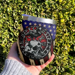 Viking Wine Tumbler Vegvisir Raven Skull American Flag | Viking Drinkware