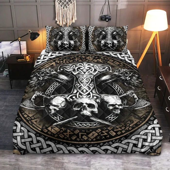 Viking Bedding Set Viking Raven Skull Norse Mjolnir | Viking Bed Set