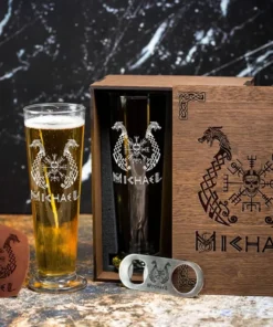 Viking Beer Glass Set Personalized Vegvisir