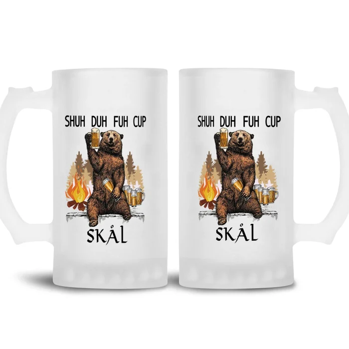 Viking Beer Mug Shuh Fuh Fuh Cup Skal | Frosted Glass Beer Mug