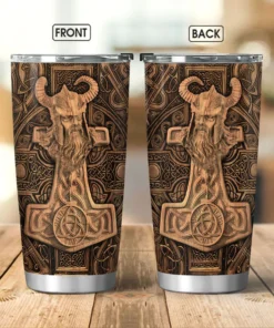 Viking Tumbler Odin Mjolnir Wooden Style | Viking Drinkware