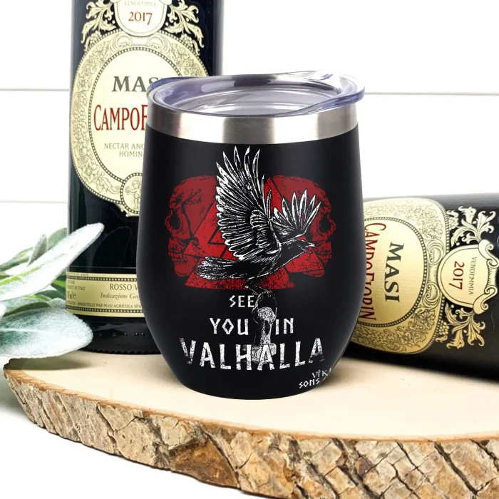 Viking Wine Tumbler Raven Skull See you In Valhalla