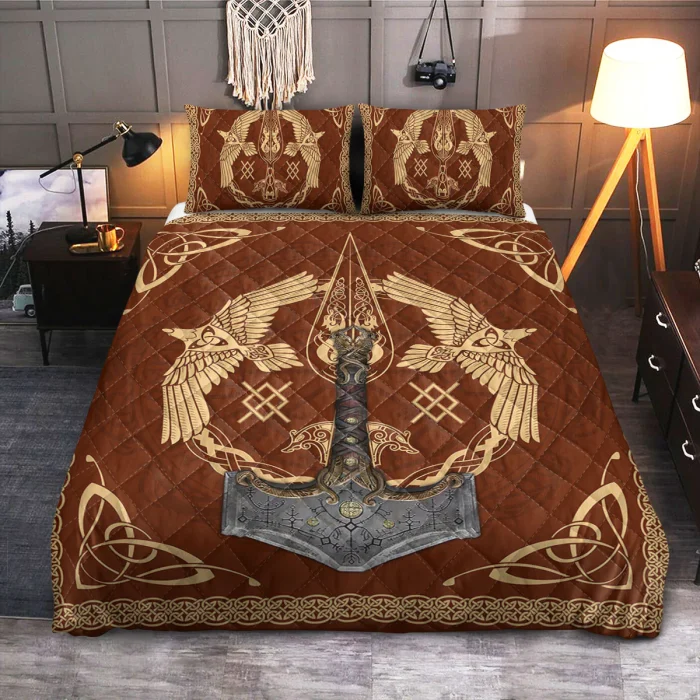 Viking Bedding Set Thor's Hammer Mjolnir Raven Viking Bed Set