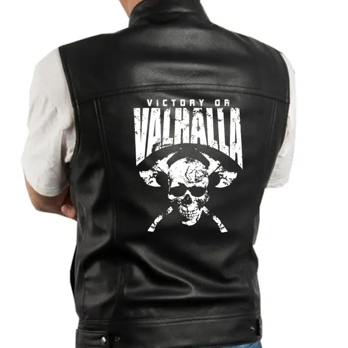 Viking Leather Vest Never Give Up Victory Or Valhalla