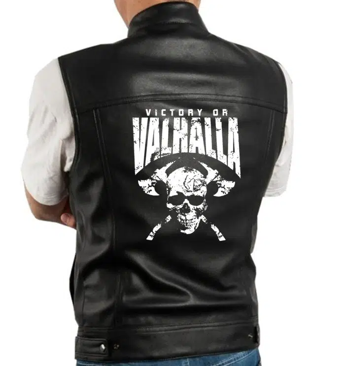 Viking Leather Vest Never Give Up Victory Or Valhalla