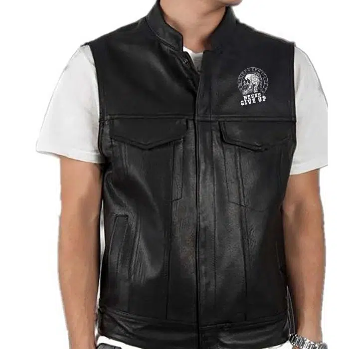 Viking Leather Vest Never Give Up Victory Or Valhalla