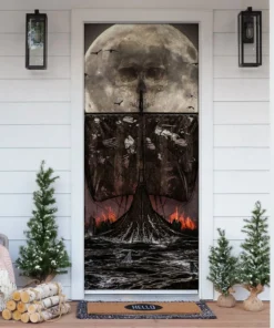 Door Cover Viking Ship Skull Moon