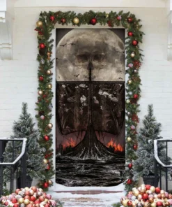 Door Cover Viking Ship Skull Moon
