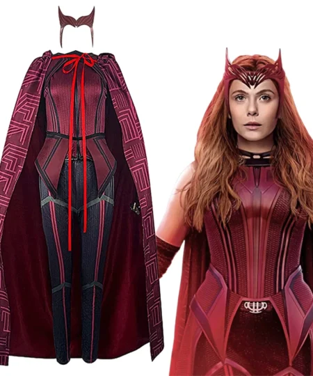 Halloween Costume Scarlet Witch Cosplay Costume Red Cloak 4