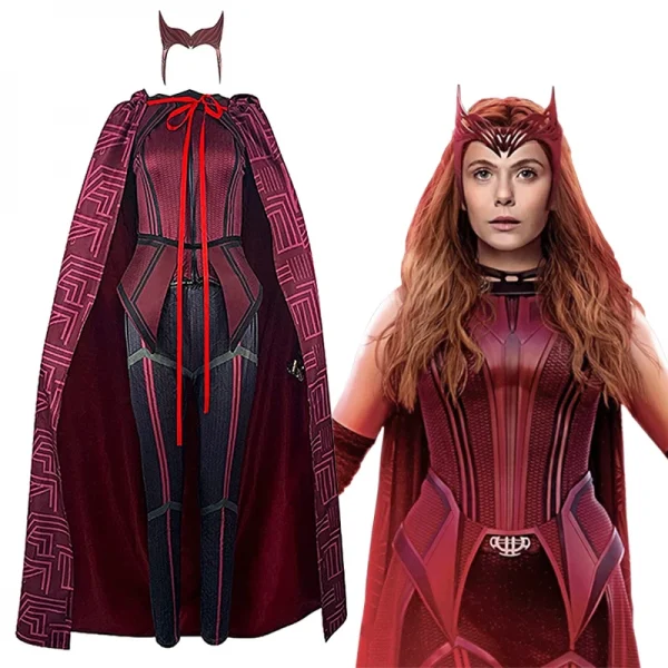 Halloween Costume Scarlet Witch Cosplay Costume Red Cloak 4