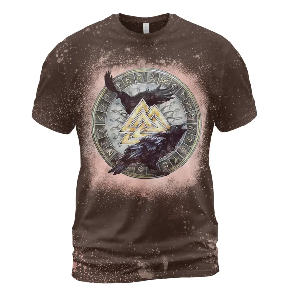 Viking Bleached T-Shirt Huginn and Muninn Valknut Vegvisir