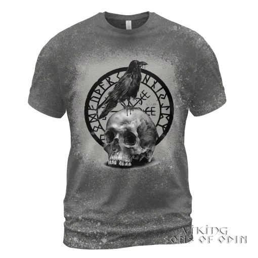 Viking Bleached T-Shirt Raven Vegvisir Skull