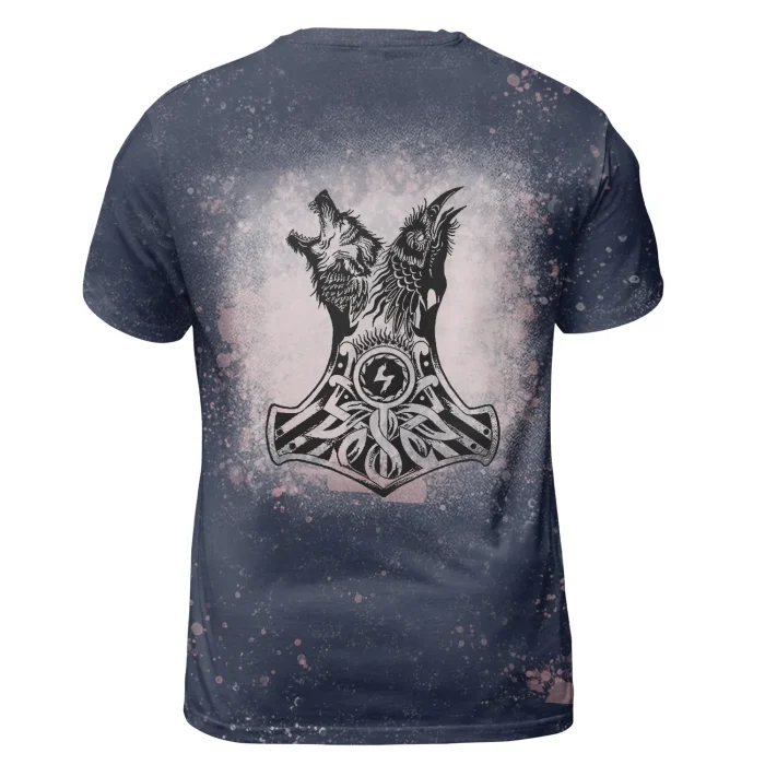 Viking Bleached T-Shirt Untill Valhalla Thor Hammer Mjolnir Raven
