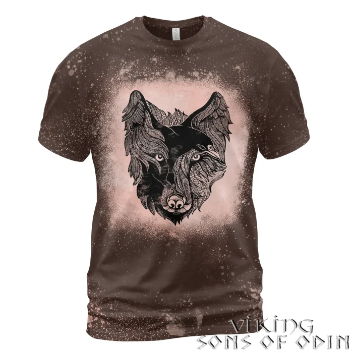 Viking Bleached T-Shirt Wolf Tattoo