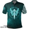 Viking Polo Shirt Cyan Spear Of The God Odin - Gungnir And Two Cyan Ravens