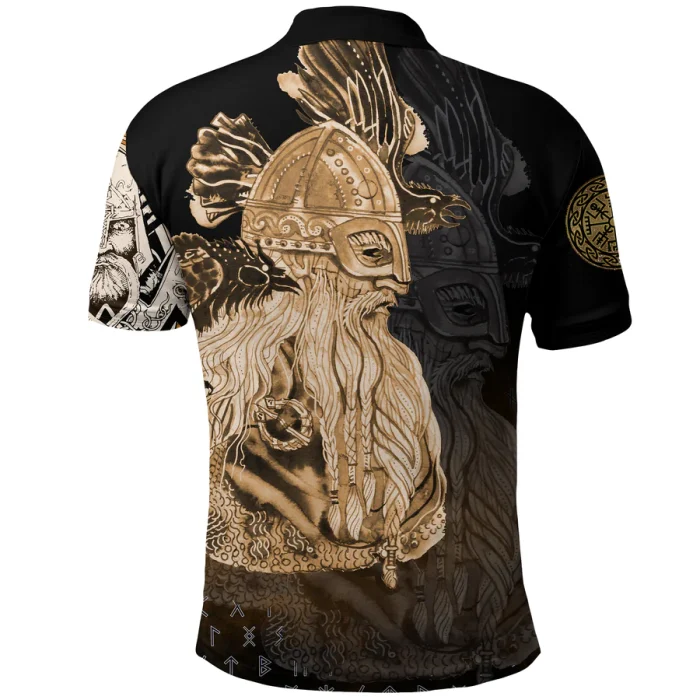 Viking Polo Shirt Odin Raven Viking Gold