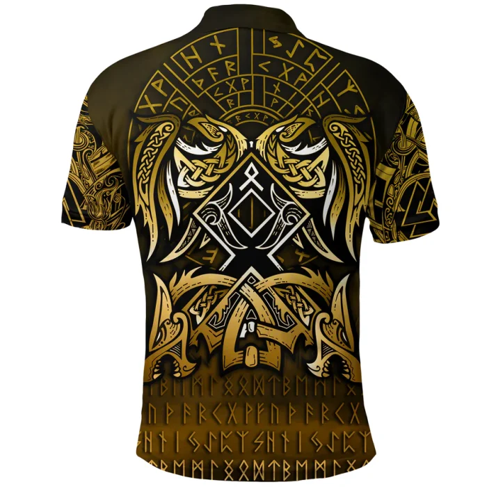 Viking Polo Shirt Othala and Raven Golden
