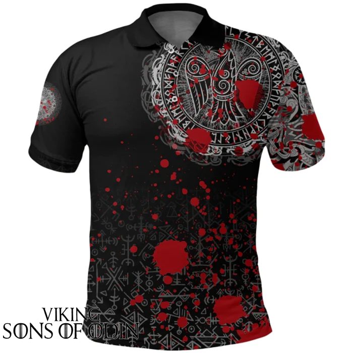 Viking Polo Shirt Raven Celtic Tattoo Blood