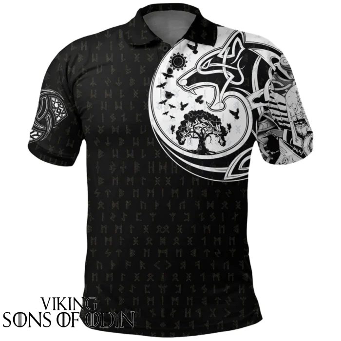 Viking Polo Shirt Skoll And Hati Rune Tattoo