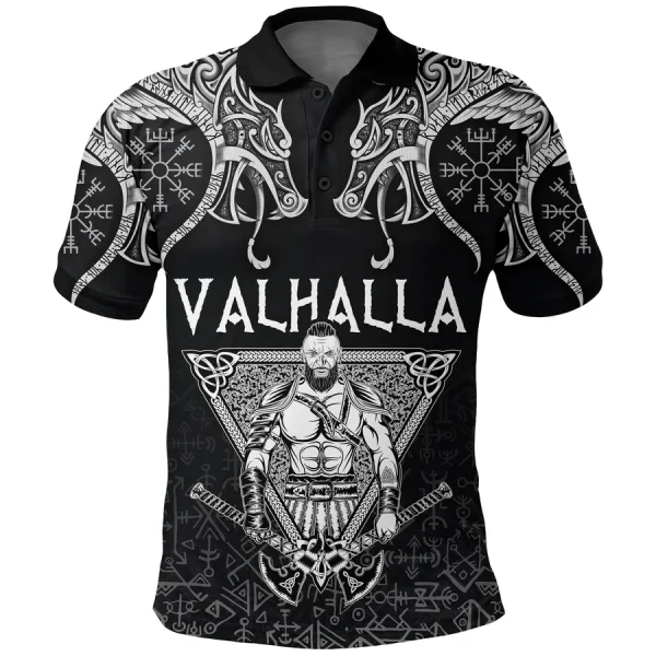 Viking Polo Shirt Warrior Valhalla and Double Dragon