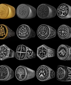 Viking Ring Nordic Viking Stainless Steel Ring Anchor Compass Tree of Life Viking Rune Wolf Men and Women Ring Jewelry Factory Wholesale Viking Halloween Necklaces