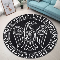 Viking Round Carpet Raven Rune