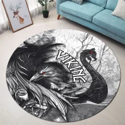 Viking Round Carpet Raven Ship Viking