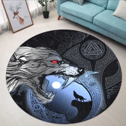 Viking Round Carpet Wolf Raven