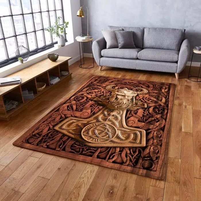 Viking Rug Thor Hammer Mjolnir Odin Wood