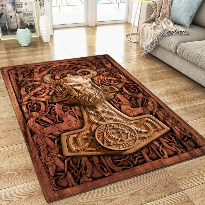 Viking Rug Thor Hammer Mjolnir Odin Wood